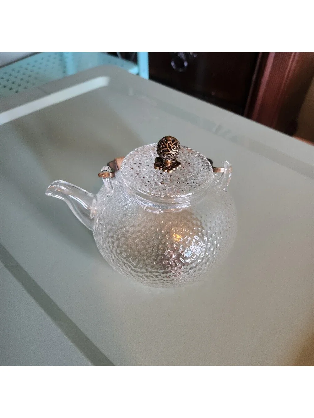 900ml Japanese Hammered Glass Teapot Tin Copper Plum Blossom Decoration